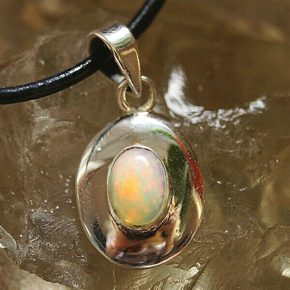 Kettenanhänger Silber Feueropal Opal Weiß Oval Schlicht Flash Multicolor Elegant – Bild 6