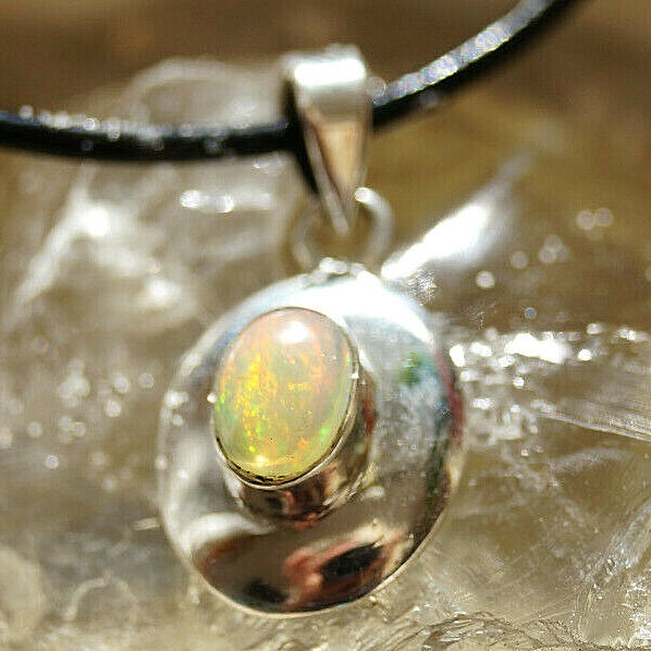 Kettenanhänger Silber Feueropal Opal Weiß Oval Schlicht Flash Multicolor Elegant – Bild 8