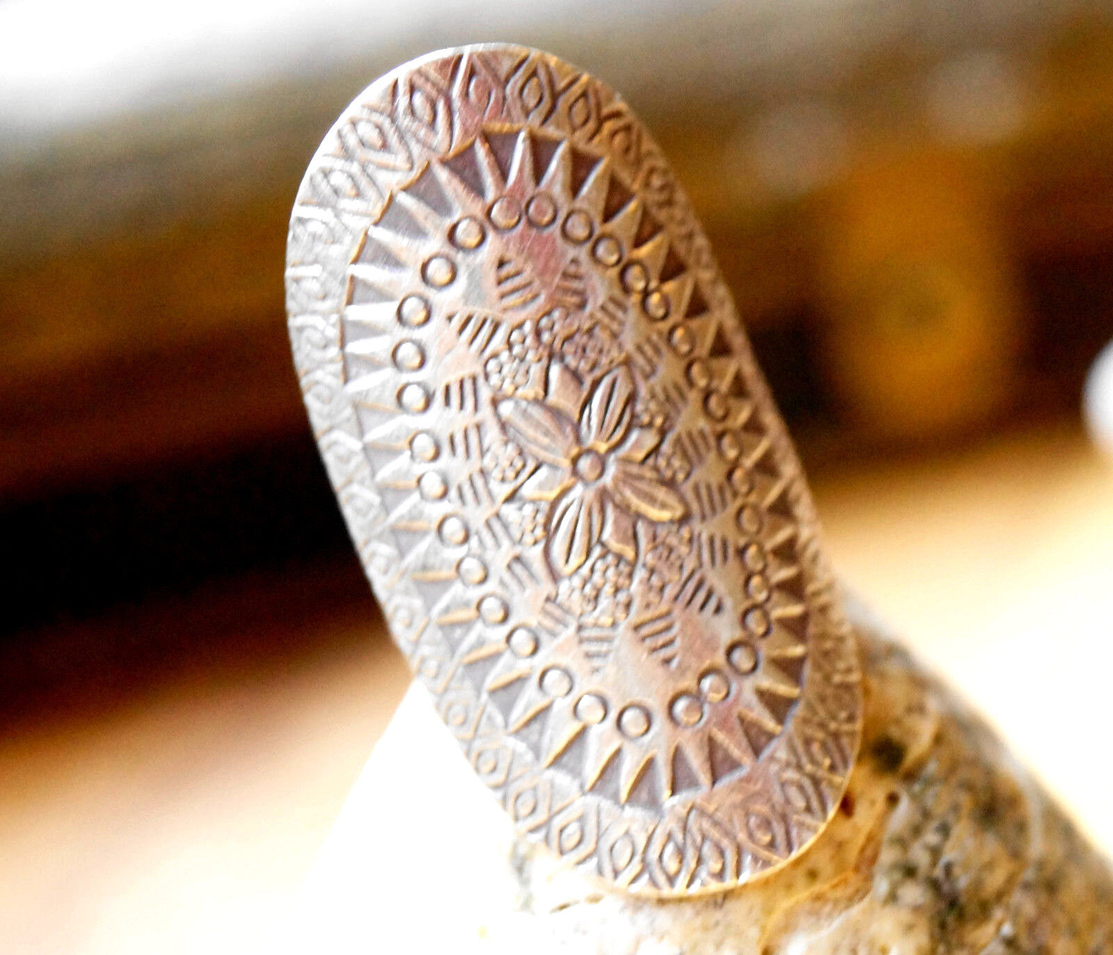 Lang Silberring Handarbeit 4 cm Ring Silber Offen 56 - 64 Matt Blüte Floral – Bild 4
