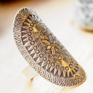 Lang Silberring Handarbeit 4 cm Ring Silber Offen 56 - 64 Matt Blüte Floral