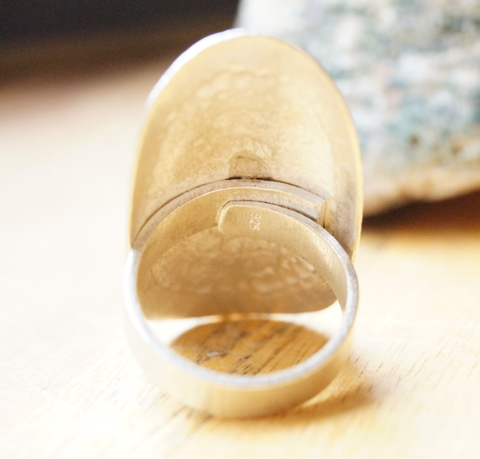 Lang Silberring Handarbeit 4 cm Ring Silber Offen 56 - 64 Matt Blüte Floral – Bild 7