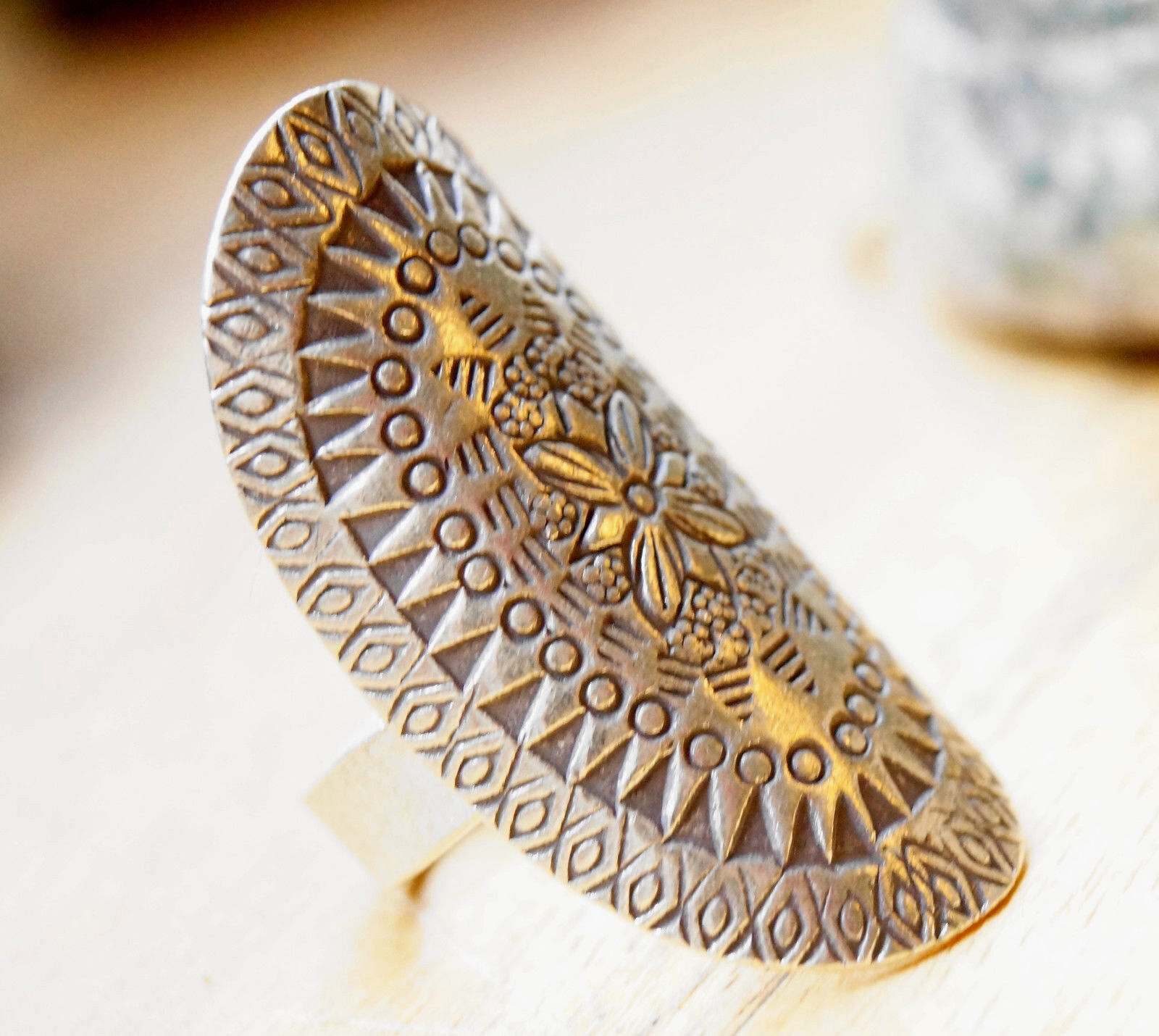 Lang Silberring Handarbeit 4 cm Ring Silber Offen 56 - 64 Matt Blüte Floral