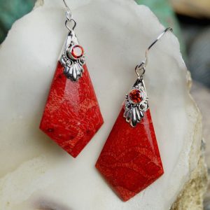 Ohrhänger Koralle Lang Rot Trapez Eckig Silber Granat Rund Ohrringe Elegant