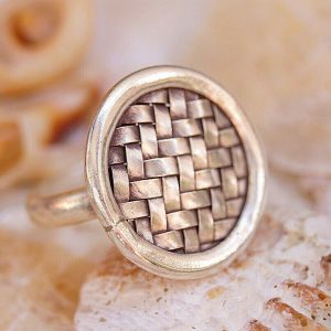 Silberring 56 58 59 Vintage Geflochten Design Rund Scheibe Ø 2 cm Silber Ring