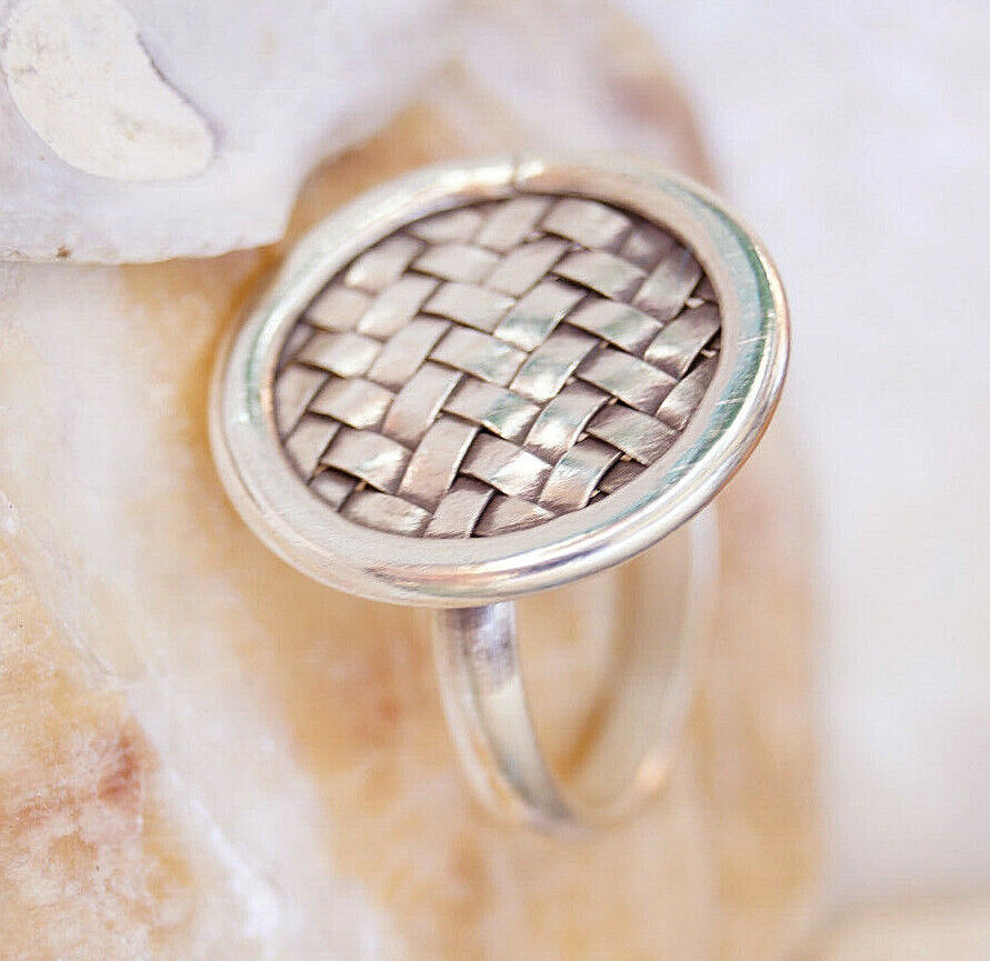 Silberring 56 58 59 Vintage Geflochten Design Rund Scheibe Ø 2 cm Silber Ring – Bild 5