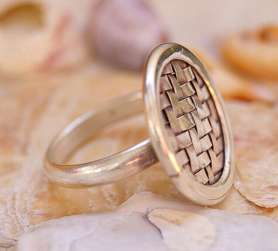 Silberring 56 58 59 Vintage Geflochten Design Rund Scheibe Ø 2 cm Silber Ring – Bild 6