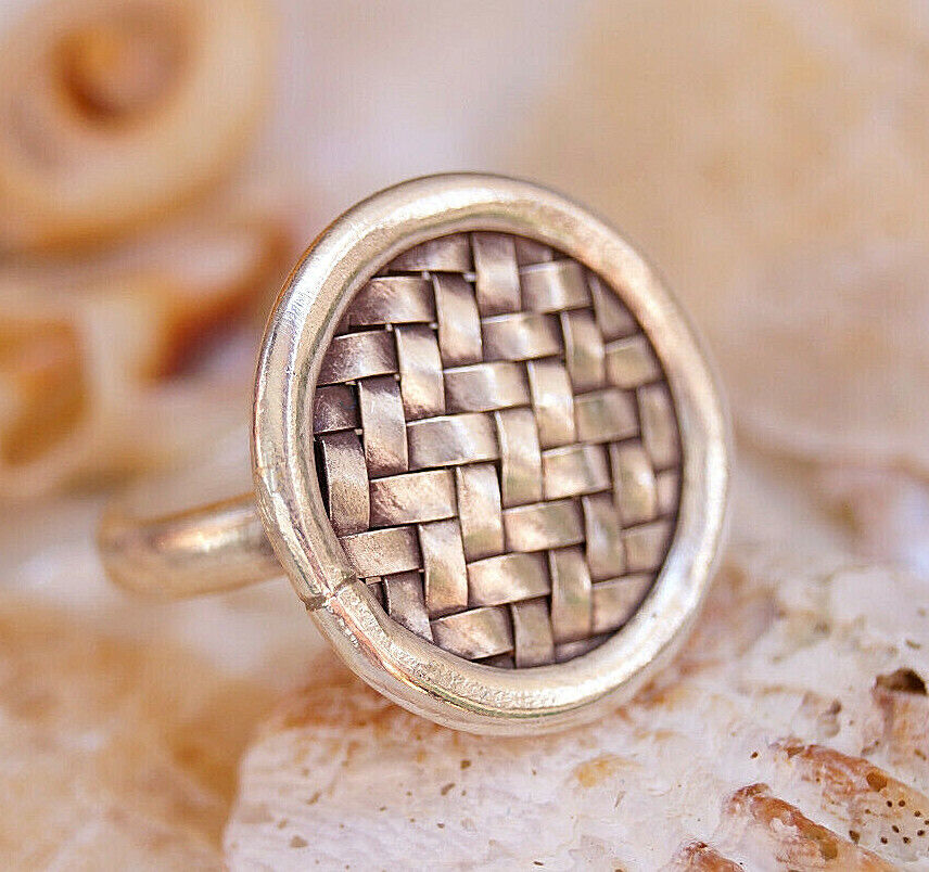 Silberring 56 58 59 Vintage Geflochten Design Rund Scheibe Ø 2 cm Silber Ring