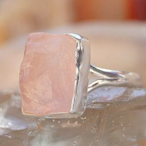 Silberring 56 Rosenquarz Rosa Ring Silber Roh Schlicht Elegant Design Modern
