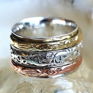 3 Drehringe Silber Breit 1,4 cm Spinring 58 59 Silberring Floral Bronze Messing