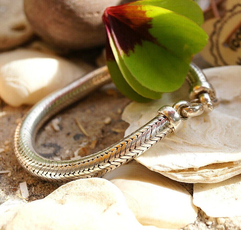 Bauhaus Design Massiv Armband 925er Silber Ø 7,5 mm 19 / 19,5 cm Schlangenkette – Bild 12