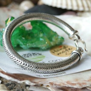 Bauhaus Design Massiv Armband 925er Silber Ø 7,5 mm 19 / 19,5 cm Schlangenkette