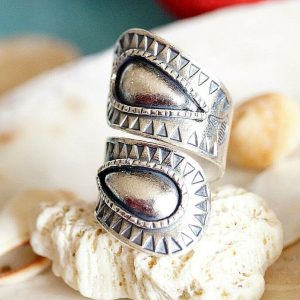Breit 980er Siilberring OFFEN 56 57 58 60 +4 Dreicke Blatt Tropfen Ring Silber