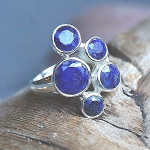 Handarbeit Design Ring 52 54 57 Silber Silberring Modern Saphir Blau Facettiert