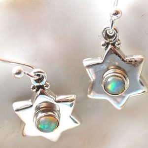 Handarbeit Ohrhänger Opal Blau Feueropal Stern Modern Silber Schlicht Ohrringe