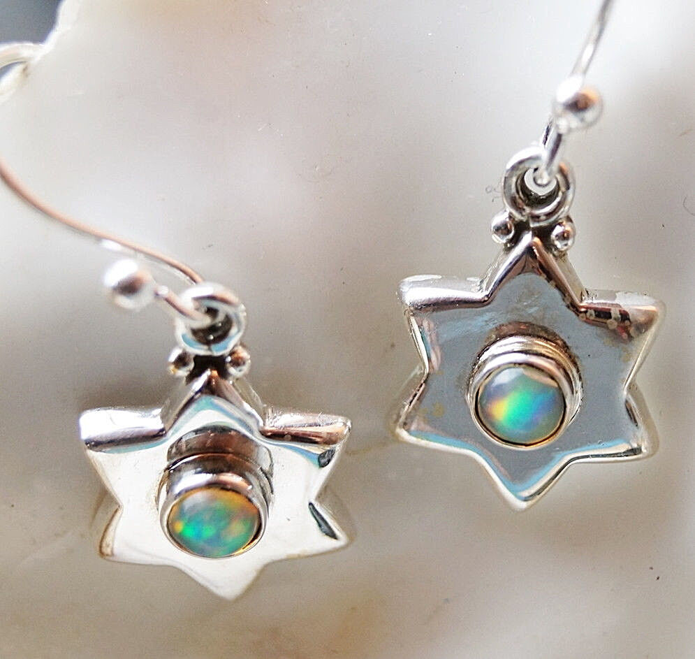 Handarbeit Ohrhänger Opal Blau Feueropal Stern Modern Silber Schlicht Ohrringe – Bild 5