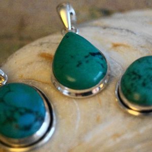 Handarbeit Schlicht Vintage Türkis Silber Tropfen Oval Grün Groß Kettenanhänger