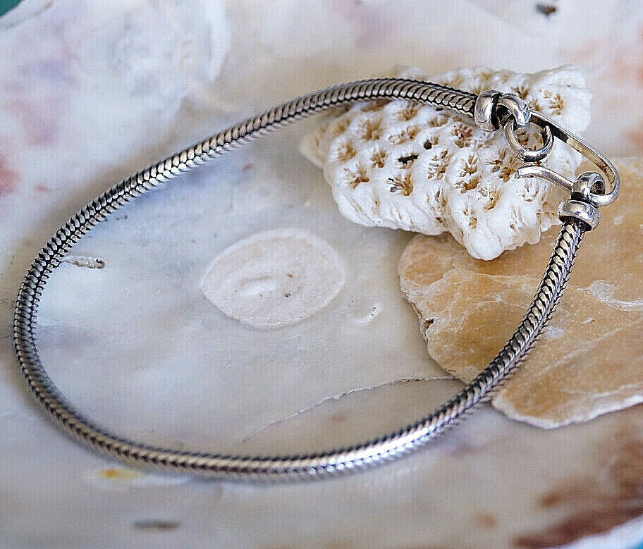 Handarbeit Vintage Schlicht 21,5 cm Ø 3 mm 925er Silber Schlangenkette Armband – Bild 3