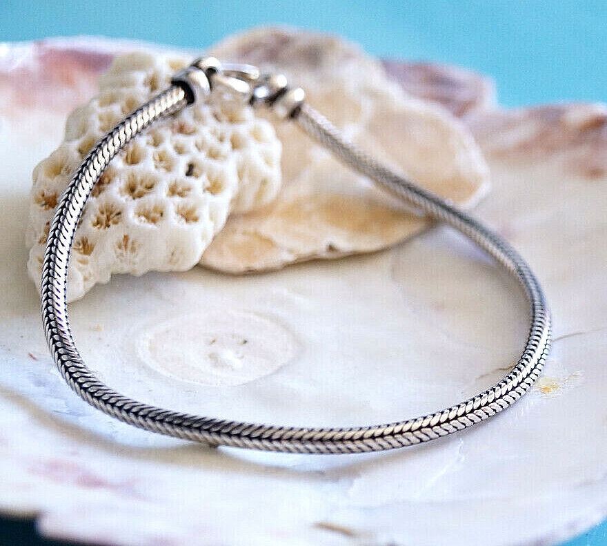 Handarbeit Vintage Schlicht 21,5 cm Ø 3 mm 925er Silber Schlangenkette Armband