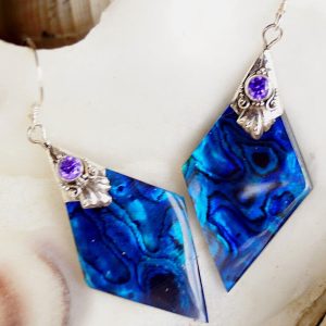 Ohrhänger Abalone Paua Muschel Blau Trapez Silber Amethyst Verspielt Ohrringe