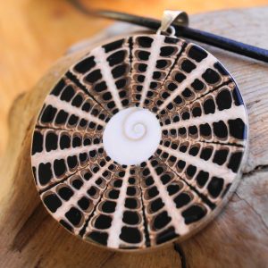 Riesig 6,6 cm Silber Anhänger Ø 5 cm Muschel Perlmutt Shiva Eye Buddha Natur