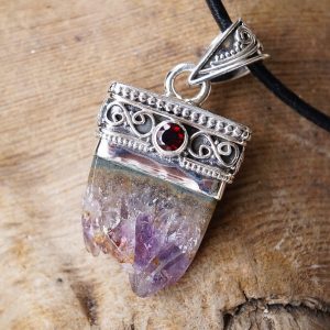 Silber Kettenanhänger 4 cm Amethyst Druse Granat Rot Handarbeit Antik Verspielt