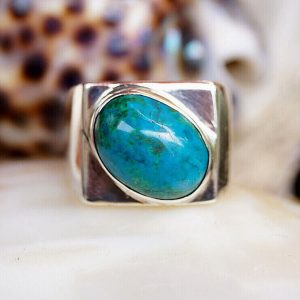 925er Silber Ring 55 Schlicht Siegelring Elegant Azurit Malachit Blau Grün
