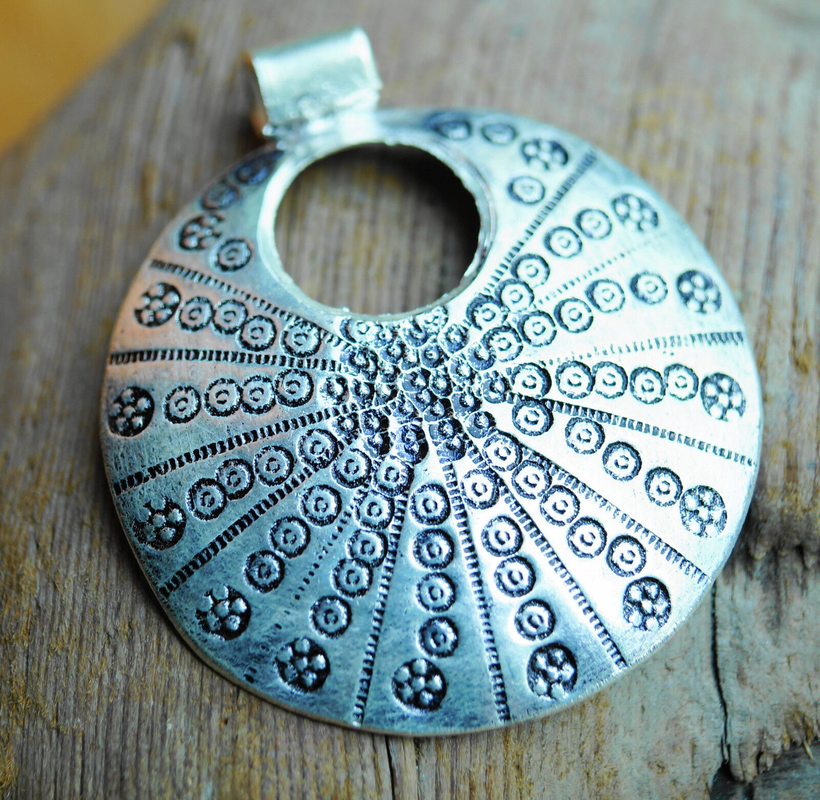 Groß Silber Anhänger Floral Rund Ø 3,5 cm Amulett Muster Kreise Punkte Muschel – Bild 3