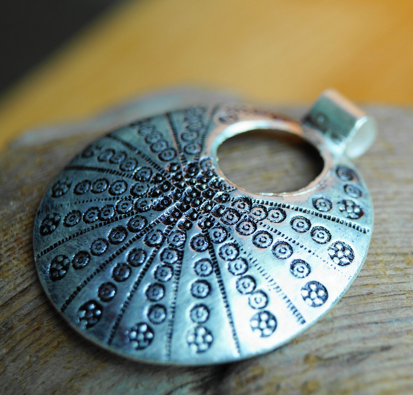 Groß Silber Anhänger Floral Rund Ø 3,5 cm Amulett Muster Kreise Punkte Muschel – Bild 4