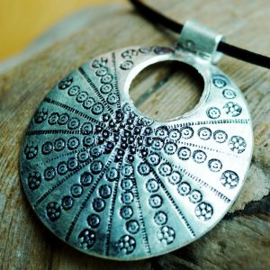 Groß Silber Anhänger Floral Rund Ø 3,5 cm Amulett Muster Kreise Punkte Muschel