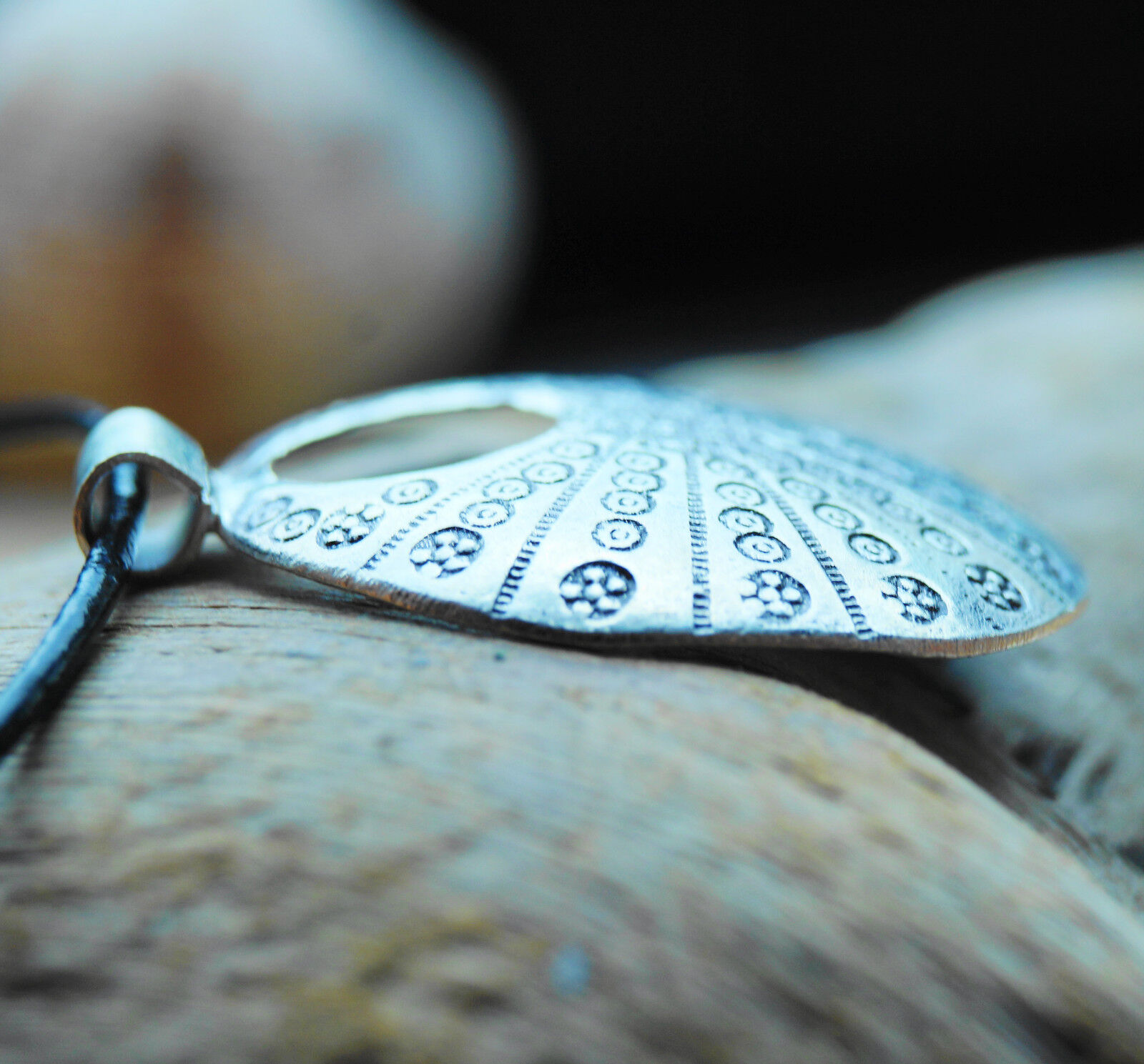 Groß Silber Anhänger Floral Rund Ø 3,5 cm Amulett Muster Kreise Punkte Muschel – Bild 7