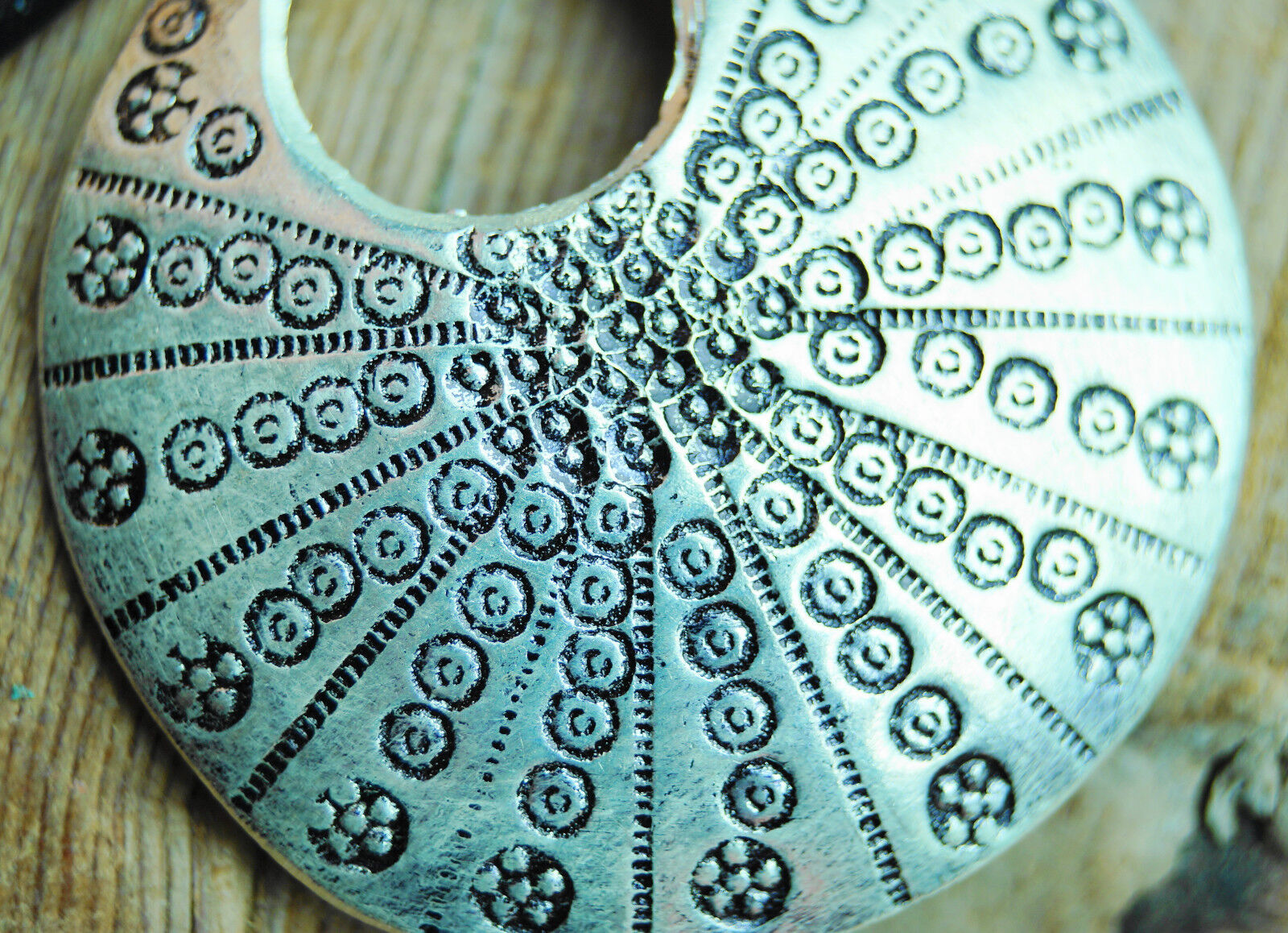 Groß Silber Anhänger Floral Rund Ø 3,5 cm Amulett Muster Kreise Punkte Muschel – Bild 9