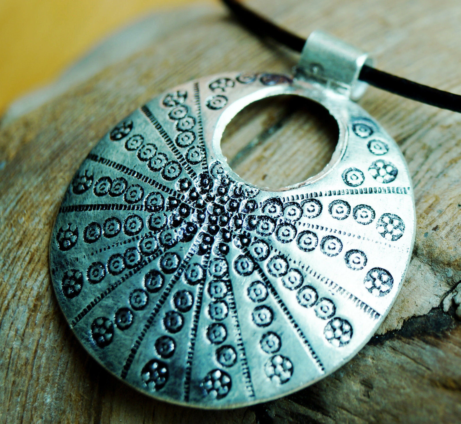Groß Silber Anhänger Floral Rund Ø 3,5 cm Amulett Muster Kreise Punkte Muschel