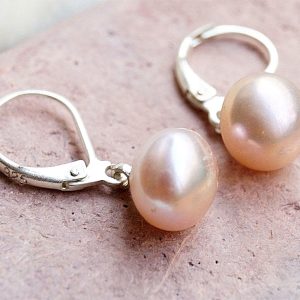 Handarbeit Ohrhänger Brisuren Silber Perle 9,5 mm Aprikot Rosa Ohrringe Schlicht