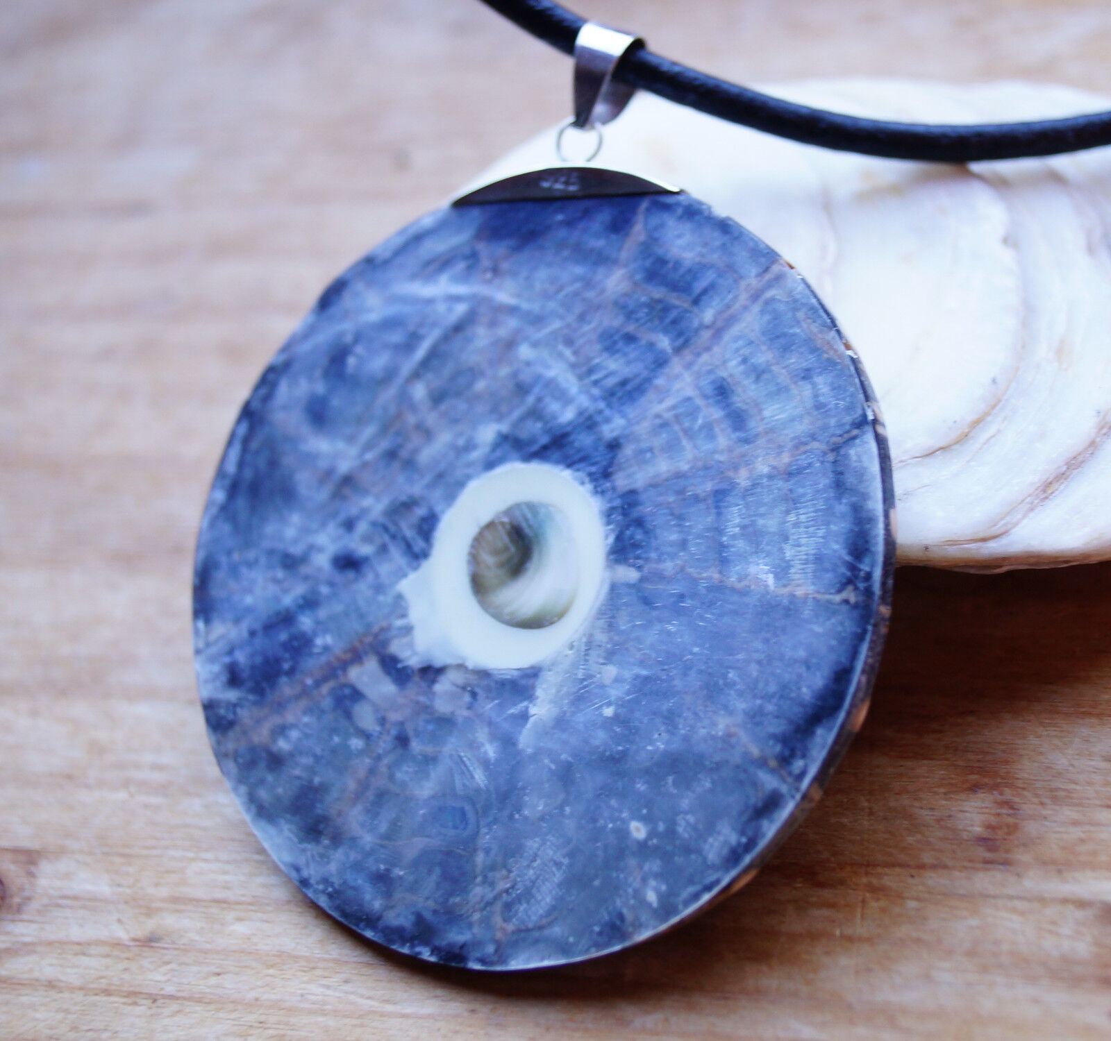 Riesig Groß 7,2 cm Silber Anhänger Ø 6 cm Muschel Perlmutt Shivas Auge Shiva Eye – Bild 6