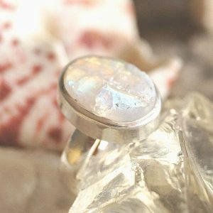 Silberring 53 Mondstein Oval Blau Ring Silber Rohstein Schlicht Elegant Modern