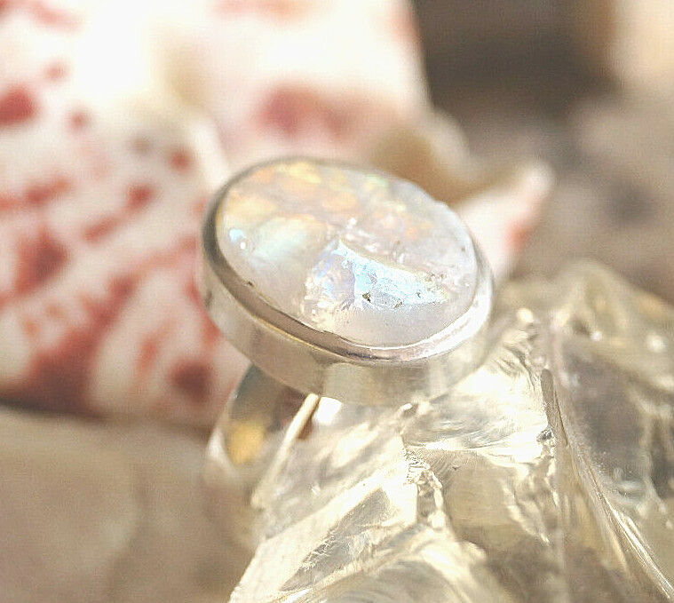 Silberring 53 Mondstein Oval Blau Ring Silber Rohstein Schlicht Elegant Modern