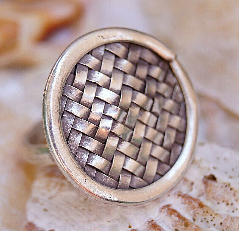 Silberring 55 58 Vintage Geflochten Design Rund Scheibe Ø 2,5 cm Silber Ring – Bild 4