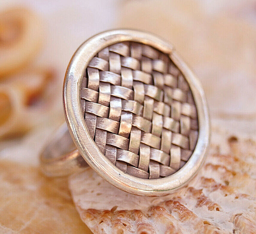 Silberring 55 58 Vintage Geflochten Design Rund Scheibe Ø 2,5 cm Silber Ring