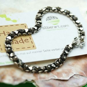 Verspielt 925er Silber Armband 19 cm Vintage Blüte Herz Floral "Antik" Massiv