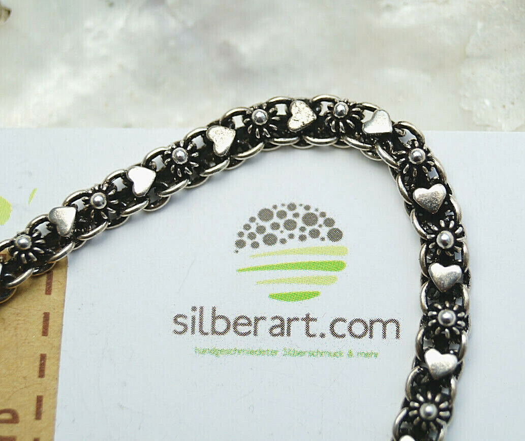 Verspielt 925er Silber Armband 19 cm Vintage Blüte Herz Floral "Antik" Massiv – Bild 5