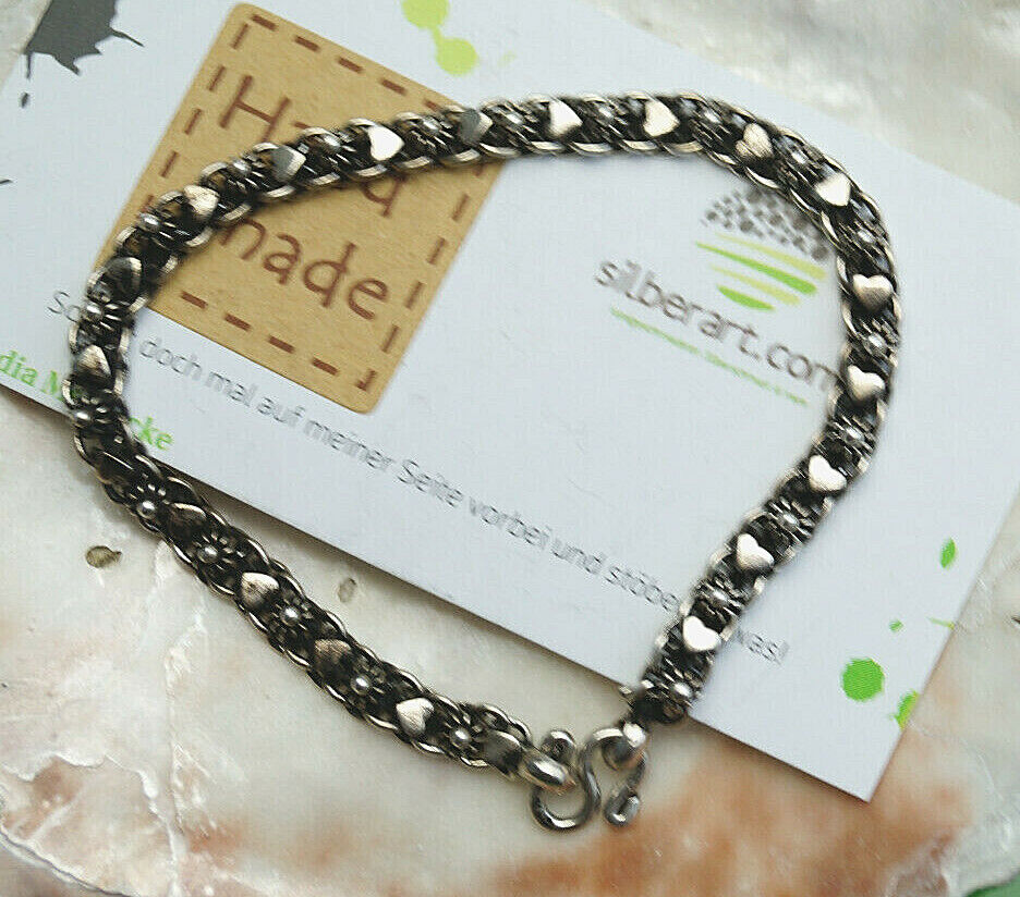 Verspielt 925er Silber Armband 19 cm Vintage Blüte Herz Floral "Antik" Massiv – Bild 8