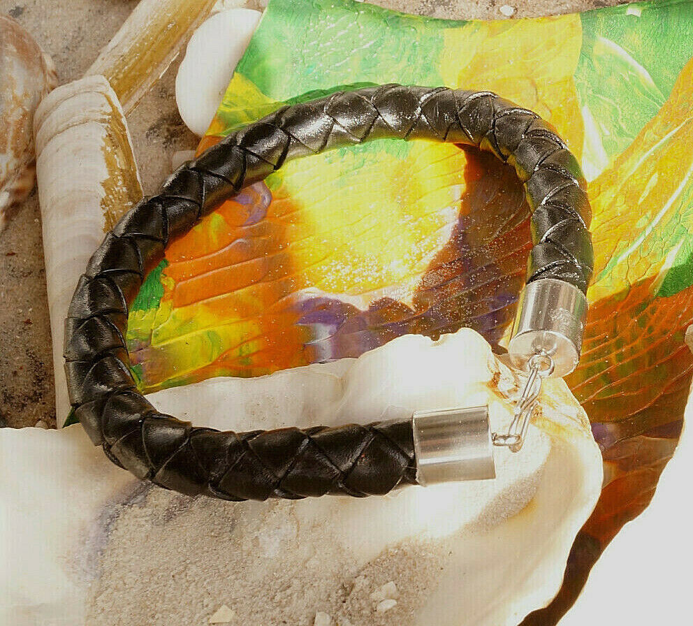 20 21 22 23 24 25 cm Lederarmband 9 mm Schwarz Bolo Rund Leder Armband Edelstahl