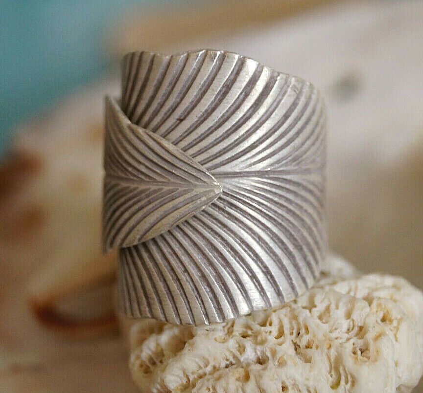 980er Silberring Verstellbar Blatt Gewickelt 53 57 59 60 61 Vintage Ring Silber – Bild 3