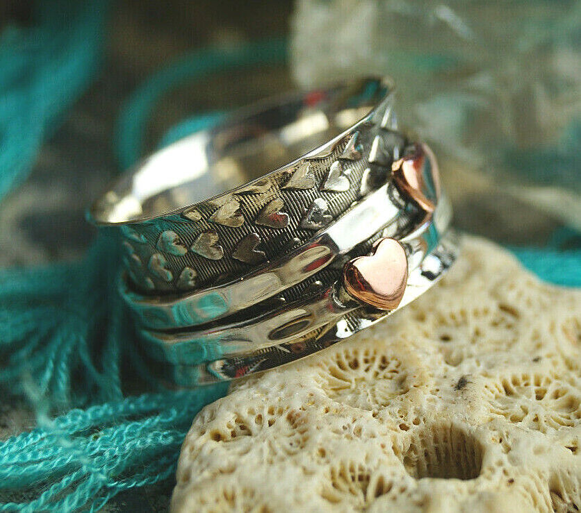 Drehring 925er Silber Ring 53 54 55 56 58 59 60 61 Silberring Muster Kupfer Herz – Bild 5