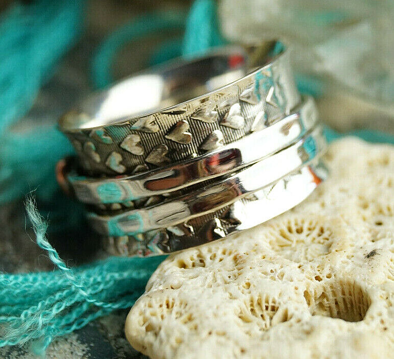 Drehring 925er Silber Ring 53 54 55 56 58 59 60 61 Silberring Muster Kupfer Herz – Bild 6