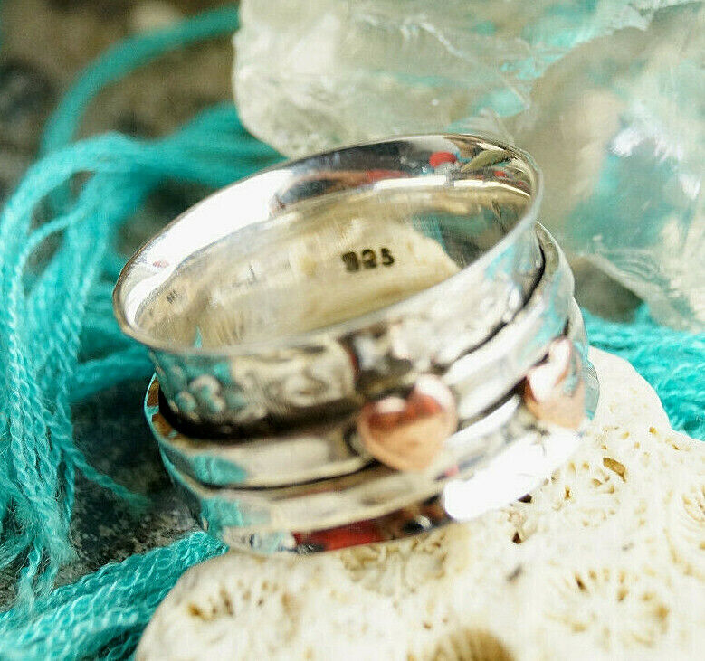 Drehring 925er Silber Ring 53 54 55 56 58 59 60 61 Silberring Muster Kupfer Herz – Bild 7