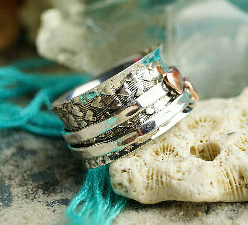 Drehring 925er Silber Ring 53 54 55 56 58 59 60 61 Silberring Muster Kupfer Herz – Bild 9
