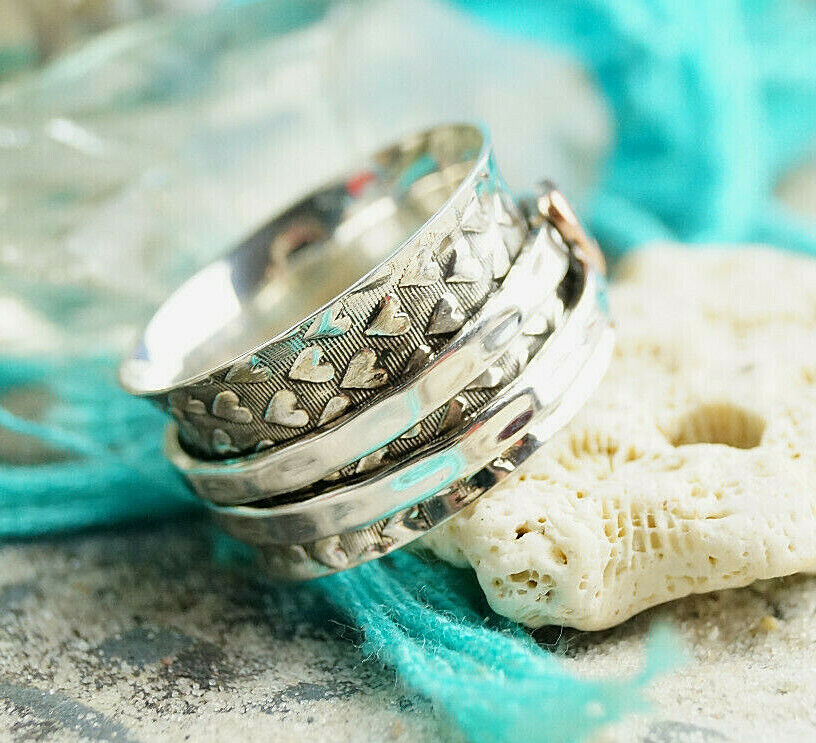 Drehring 925er Silber Ring 53 54 55 56 58 59 60 61 Silberring Muster Kupfer Herz – Bild 10