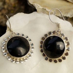 Silber Ohrhänger Schwarz Muschel Rund 1,7 cm  Ø Sonne Floral Elegant Verspielt