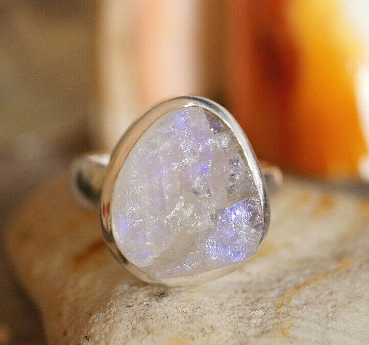 Silberring 54 Mondstein Eirig Blau Ring Silber Roh Stein Schlicht Elegant Modern – Bild 3